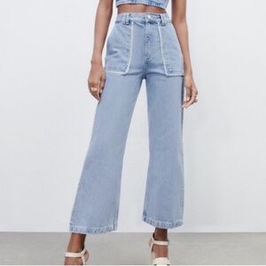 ZARA High Waisted Wide Leg Cropped Jeans Women Size 4
